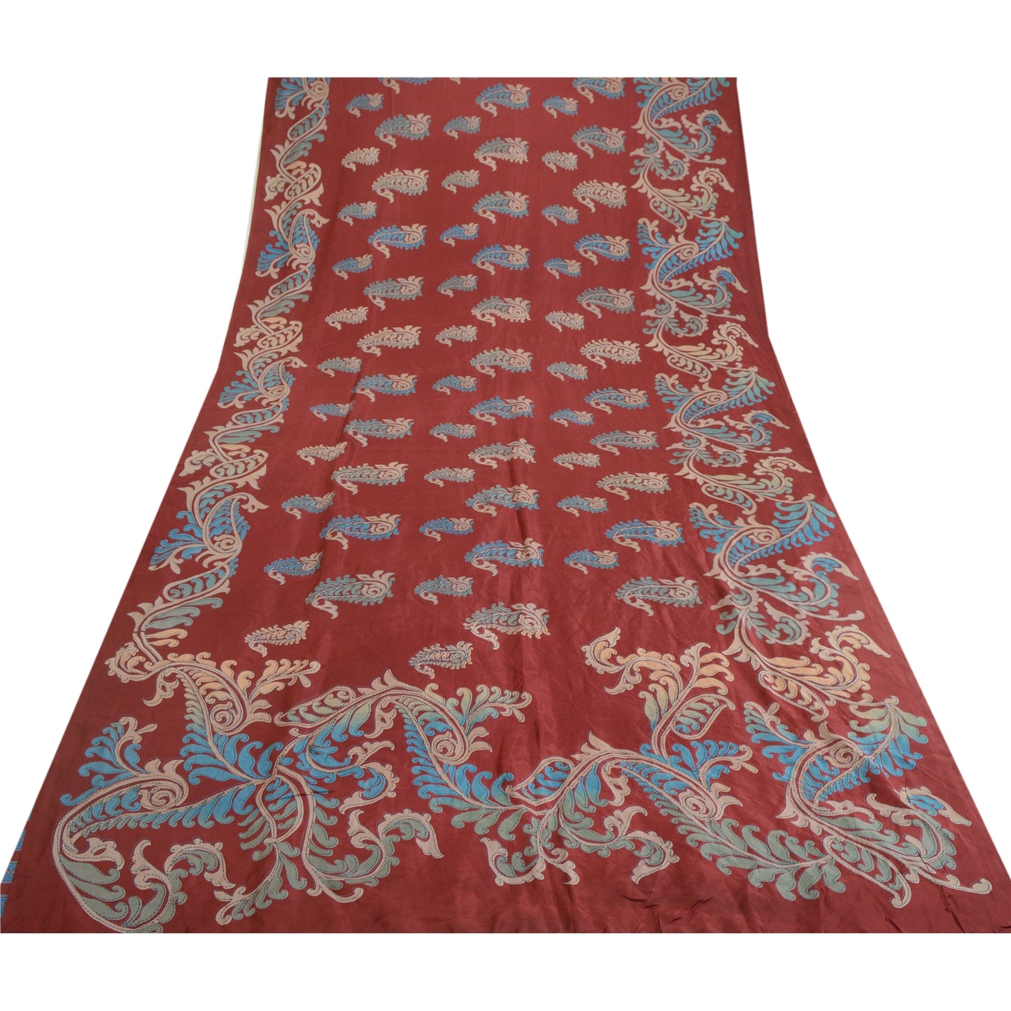 Sanskriti Vintage Sarees Indian Red Pure Silk Printed Sari Floral Craft Sustainable Fabric