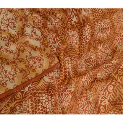 Sanskriti Vintage Sarees Brown Pure Silk Printed Sari Floral Soft Craft Sustainable Fabric