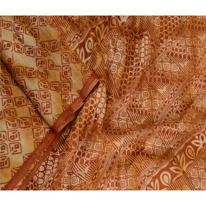 Sanskriti Vintage Sarees Brown Pure Silk Printed Sari Floral Soft Craft Sustainable Fabric