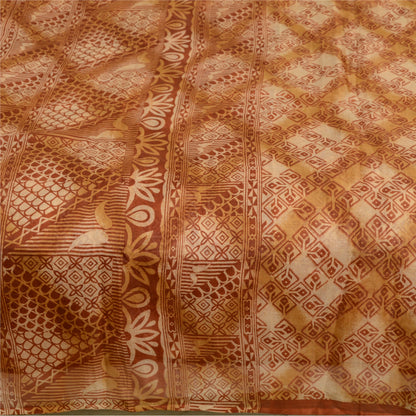 Sanskriti Vintage Sarees Brown Pure Silk Printed Sari Floral Soft Craft Sustainable Fabric