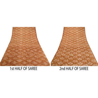 Sanskriti Vintage Sarees Brown Pure Silk Printed Sari Floral Soft Craft Sustainable Fabric