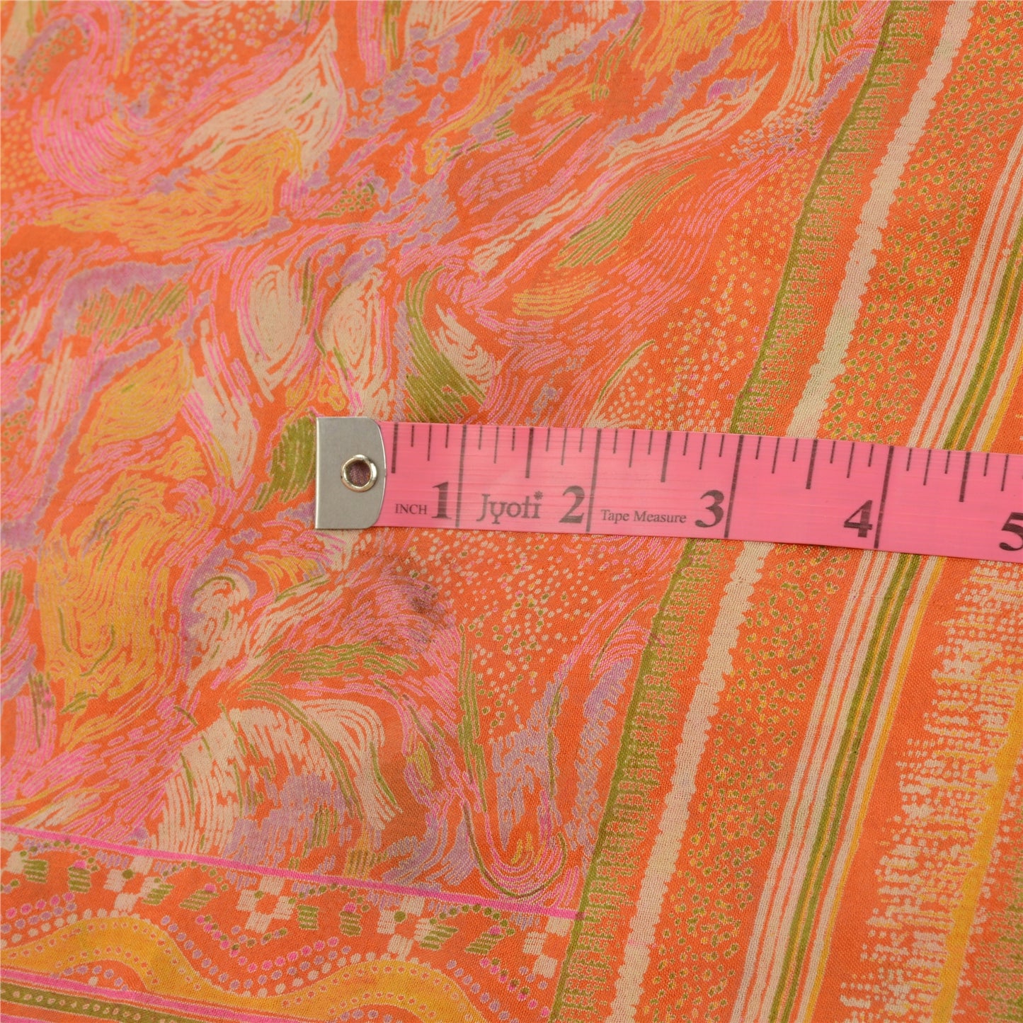 Sanskriti Vintage Sarees Indian Orange 100% Pure Silk Printed Sari Craft Sustainable Fabric