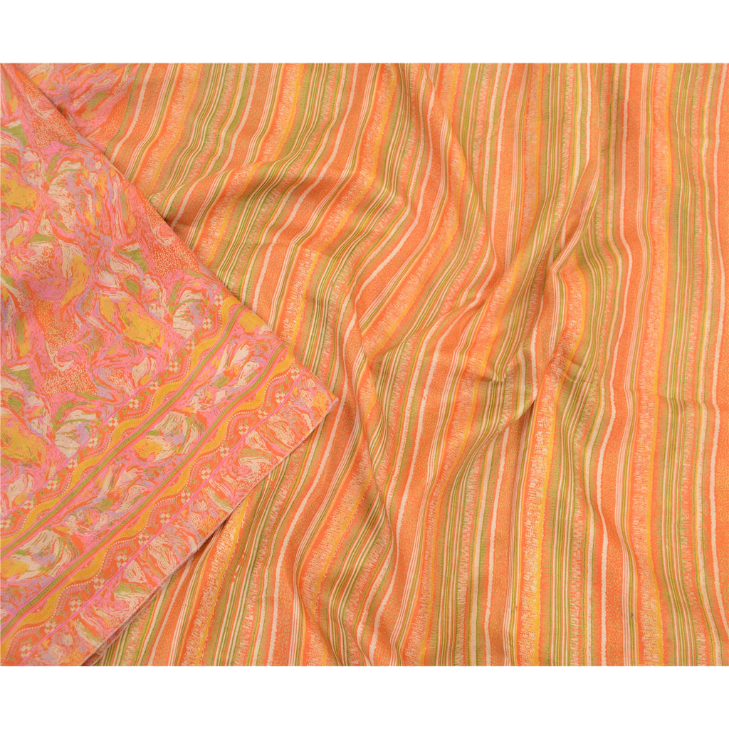 Sanskriti Vintage Sarees Indian Orange 100% Pure Silk Printed Sari Craft Sustainable Fabric