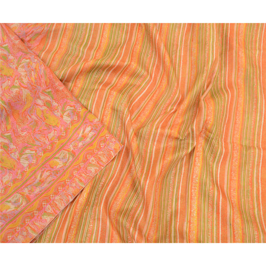 Sanskriti Vintage Sarees Indian Orange 100% Pure Silk Printed Sari Craft Sustainable Fabric