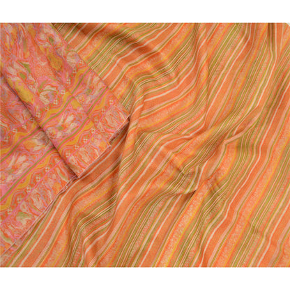 Sanskriti Vintage Sarees Indian Orange 100% Pure Silk Printed Sari Craft Sustainable Fabric