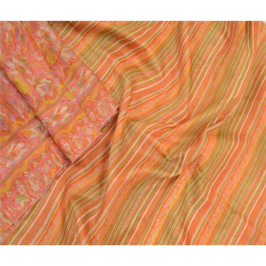 Sanskriti Vintage Sarees Indian Orange 100% Pure Silk Printed Sari Craft Sustainable Fabric