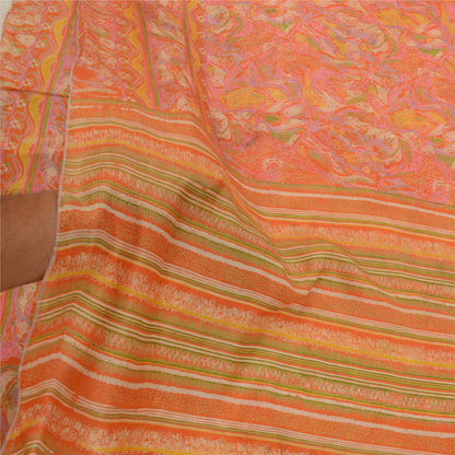 Sanskriti Vintage Sarees Indian Orange 100% Pure Silk Printed Sari Craft Sustainable Fabric