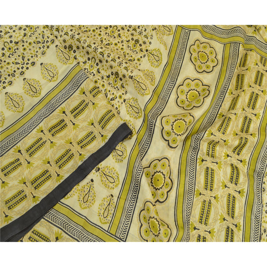 Санскритские винтажные сари индийское зеленое чистое шелковое сари с принтом мягкая ткань для рукоделия из экологически чистой ткани