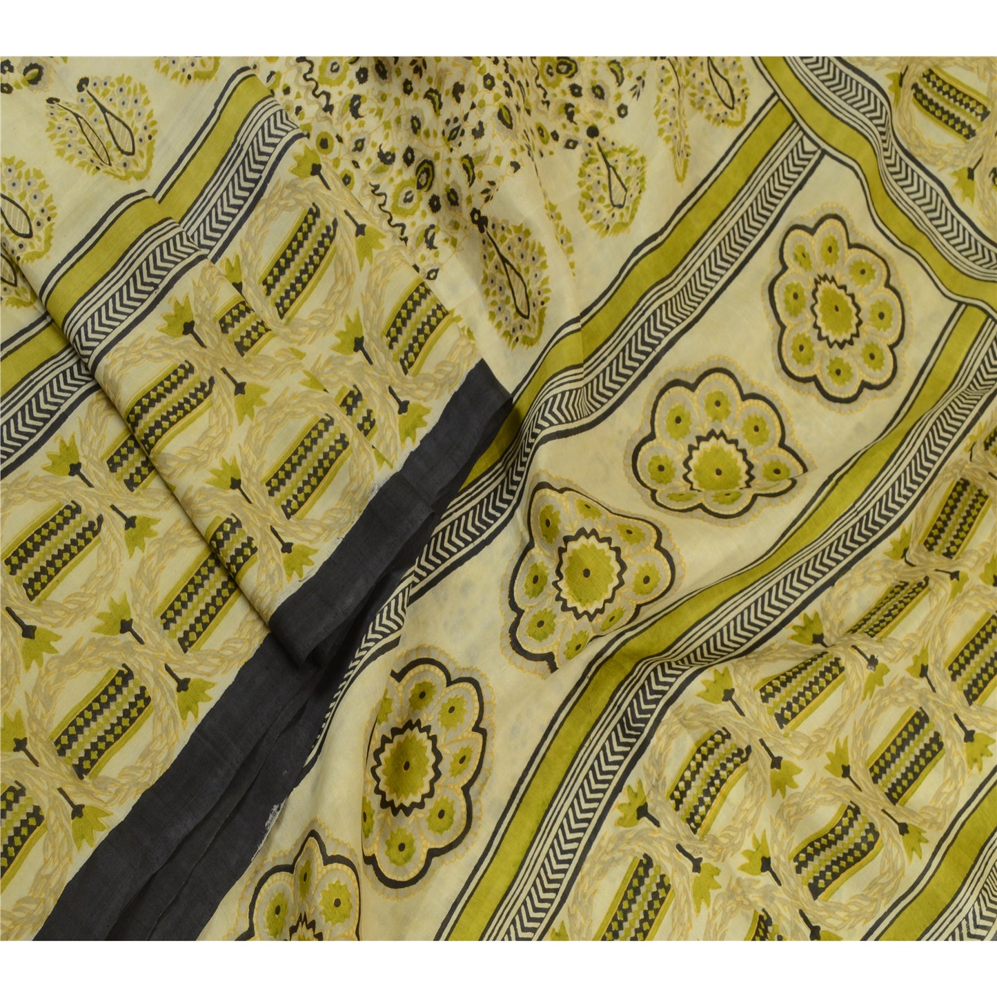 Sanskriti Vintage Sarees Indisk Grøn Ren Silke Trykt Sari Blødt Håndværk Bæredygtigt Stoff