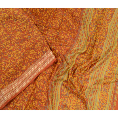 Sanskriti Vintage Sarees Rusty Orange Pure Silk Printed Sari Floral Craft Sustainable Fabric
