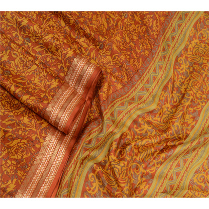 Sanskriti Vintage Sarees Rusty Orange Pure Silk Printed Sari Floral Craft Sustainable Fabric