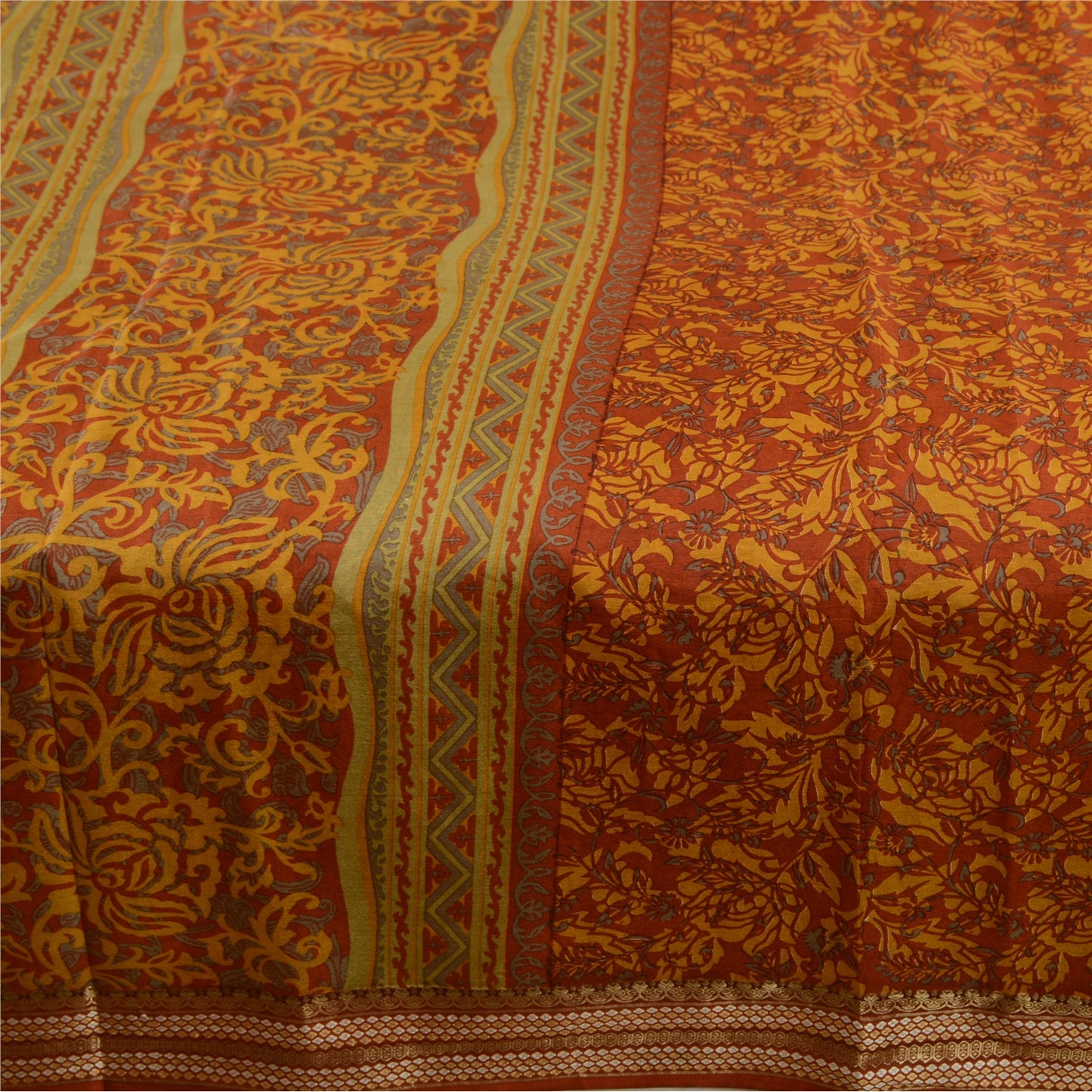 Sanskriti Vintage Sarees Rusty Orange Pure Silk Printed Sari Floral Craft Sustainable Fabric