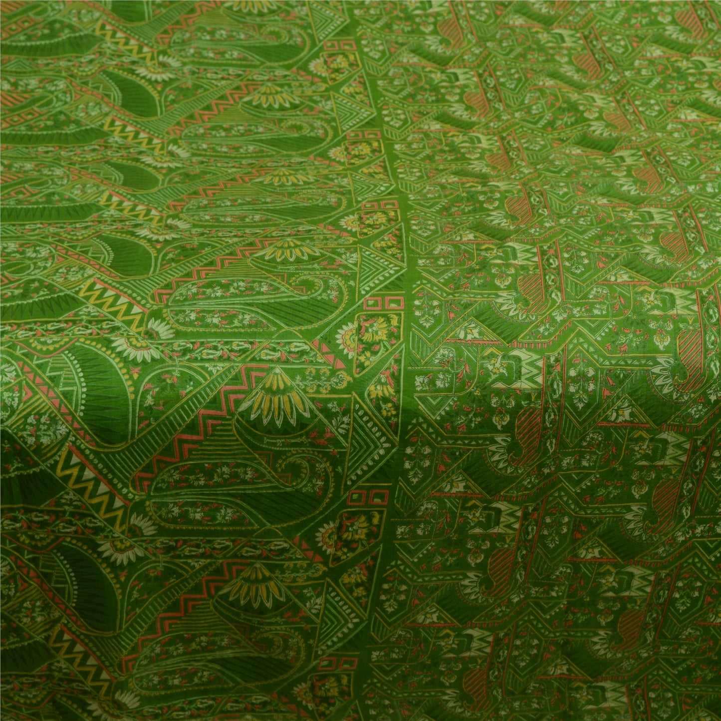 Sanskriti Vintage Sarees Green 100% Pure Silk Printed Sari Floral Craft Sustainable Fabric