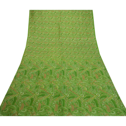 Sanskriti Vintage Sarees Green 100% Pure Silk Printed Sari Floral Craft Sustainable Fabric