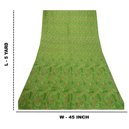 Sanskriti Vintage Sarees Green 100% Pure Silk Printed Sari Floral Craft Sustainable Fabric