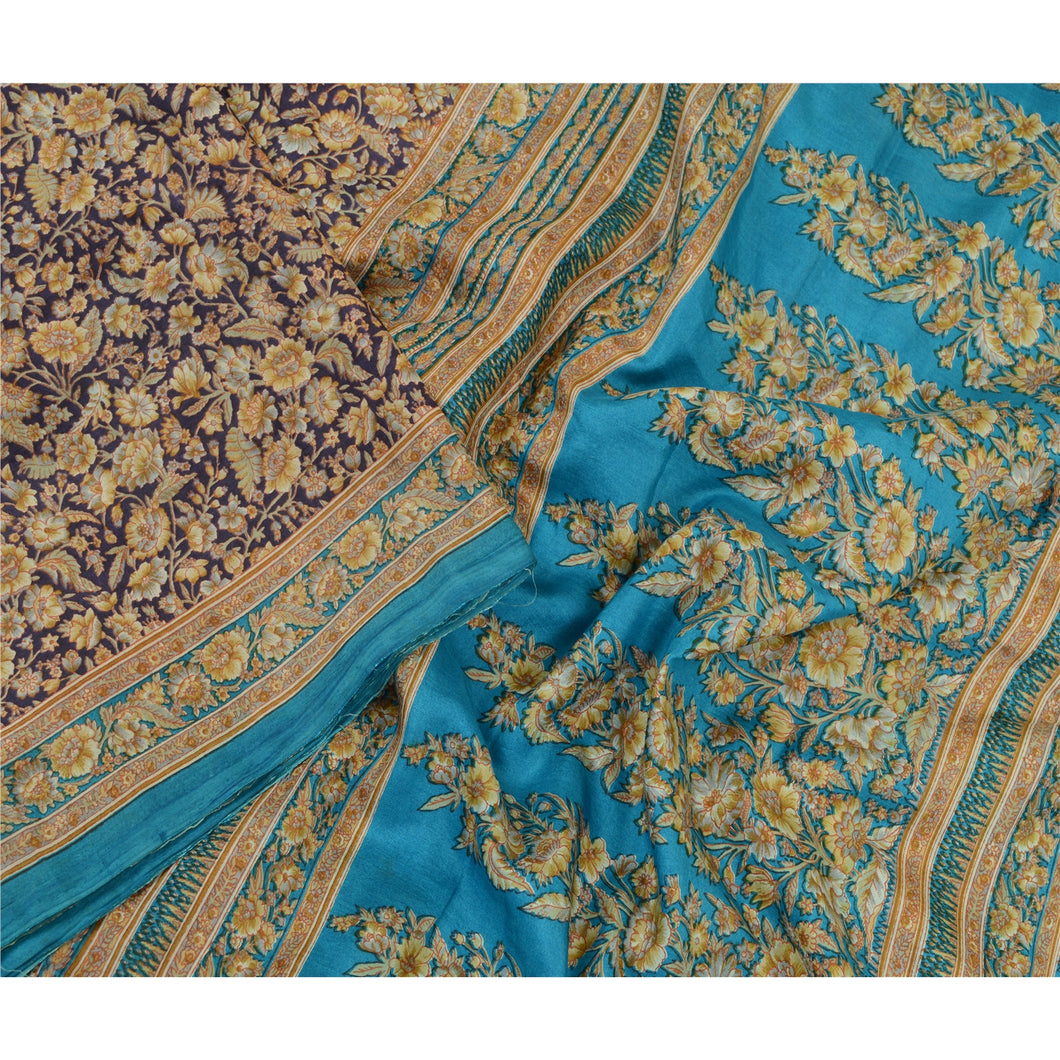 Sanskriti Vintage Sarees Blue Quilting Felting Craft Fabric Pure Silk Print Sari