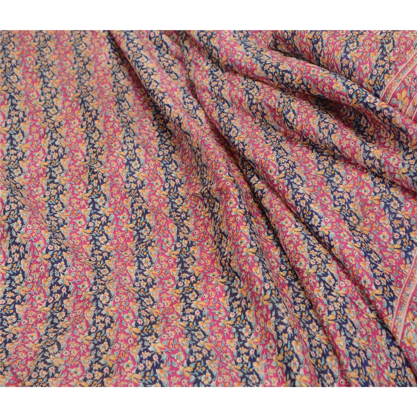 Sanskriti Vintage Sarees From India Pink Printed Pure Silk Sari 5yd Craft Sustainable Fabric