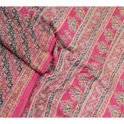 Sanskriti Vintage Sarees From India Pink Printed Pure Silk Sari 5yd Craft Sustainable Fabric