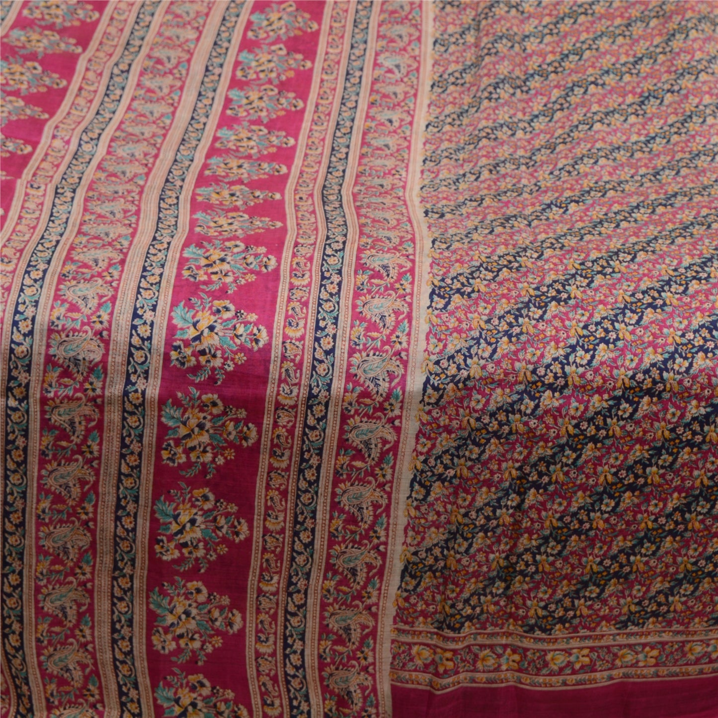 Sanskriti Vintage Sarees From India Pink Printed Pure Silk Sari 5yd Craft Sustainable Fabric