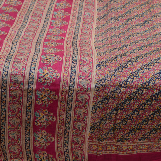 Sanskriti Vintage Sarier Fra Indien Pink Trykt Ren Silke Sari 5yd Håndværk Bæredygtigt Stoff