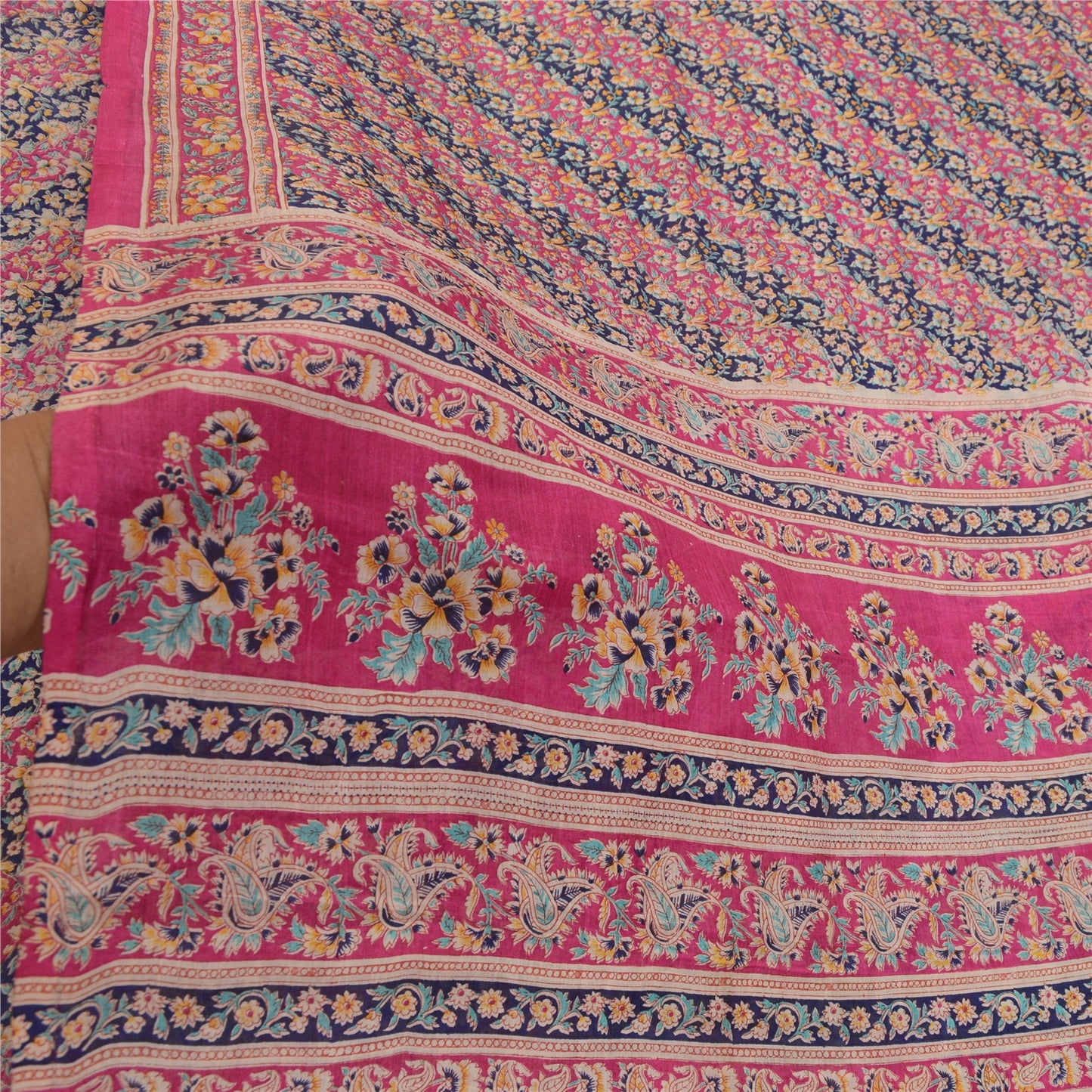 Sanskriti Vintage Sarees From India Pink Printed Pure Silk Sari 5yd Craft Sustainable Fabric