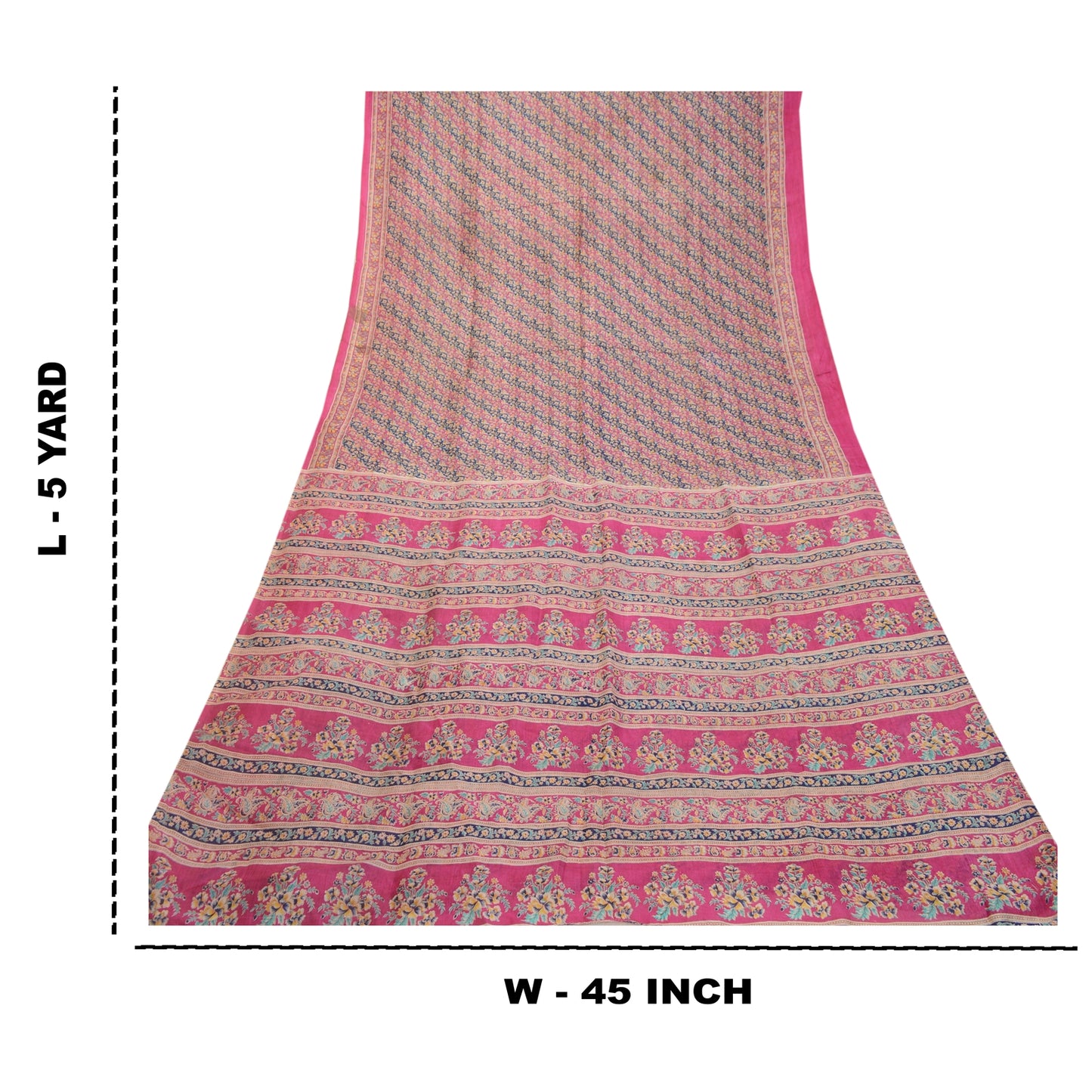 Sanskriti Vintage Sarees From India Pink Printed Pure Silk Sari 5yd Craft Sustainable Fabric