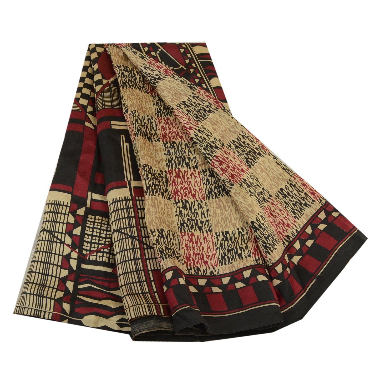 Sanskriti Vintage Sarees Multi Indian Pure Silk Abstract Print Sari Craft Sustainable Fabric