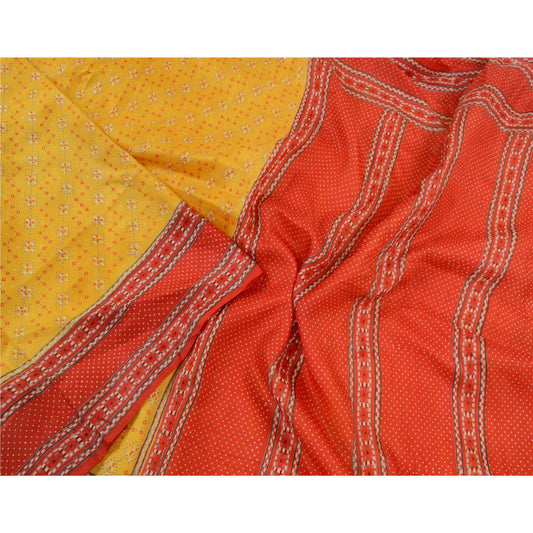 Sanskriti Vintage Sarees Yellow 100% Pure Silk Printed Sari Soft Craft Sustainable Fabric
