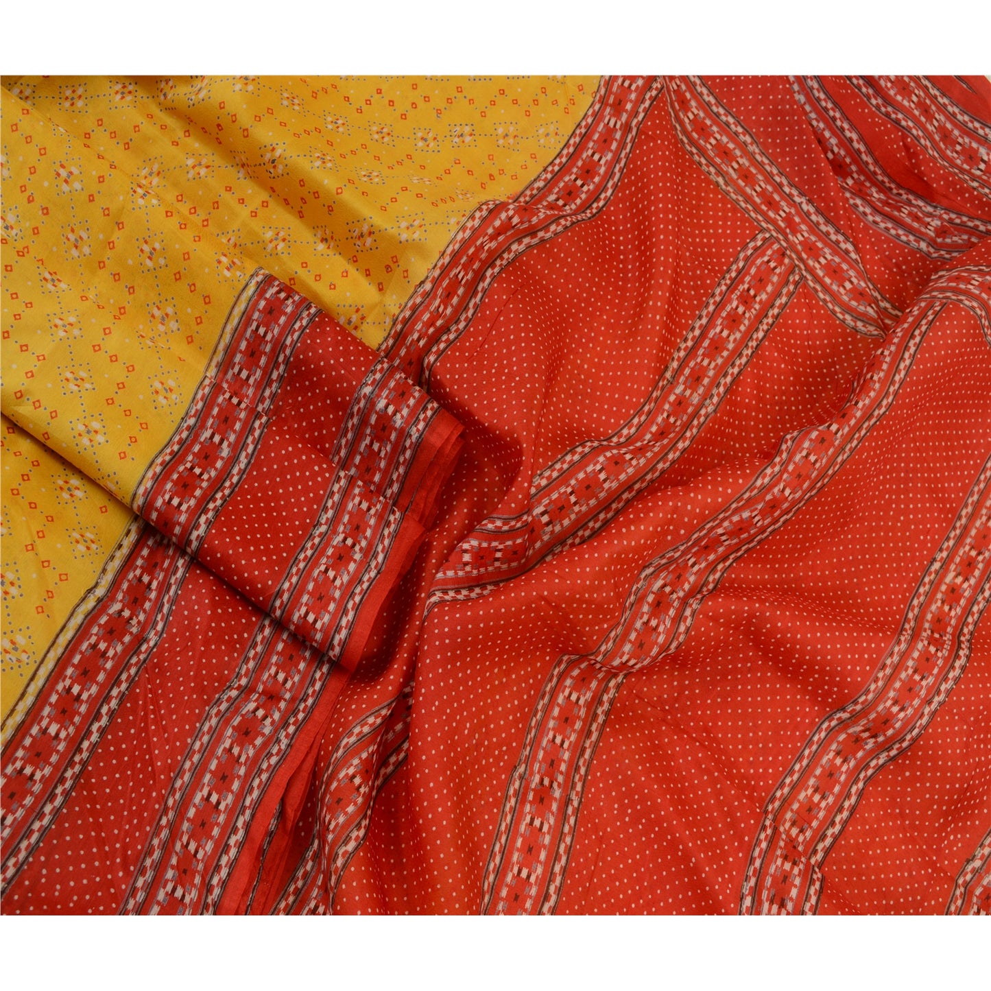 Санскритские винтажные сари желтого цвета из 100% чистого шелка с принтом, мягкая ткань для рукоделия, устойчивая ткань