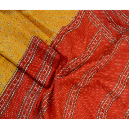 Санскритские винтажные сари желтого цвета из 100% чистого шелка с принтом, мягкая ткань для рукоделия, устойчивая ткань