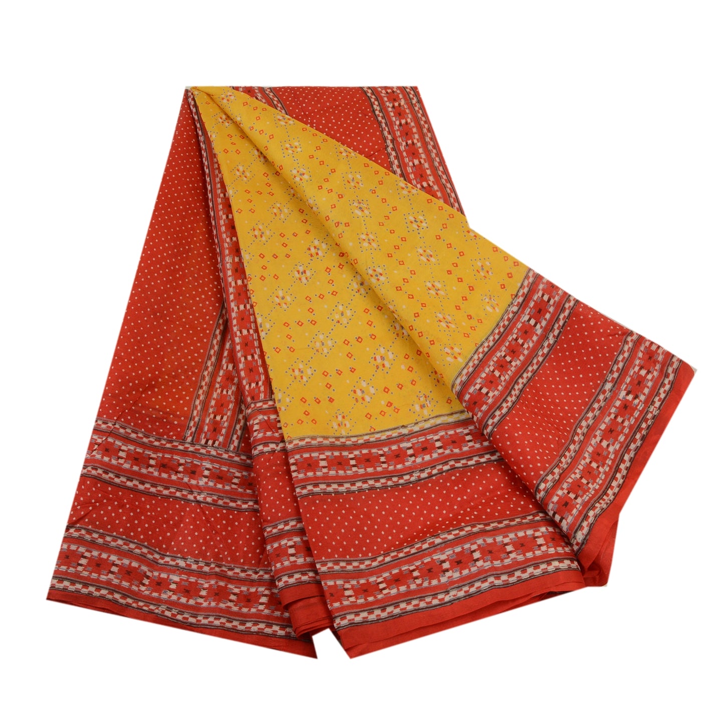 Санскритские винтажные сари желтого цвета из 100% чистого шелка с принтом, мягкая ткань для рукоделия, устойчивая ткань