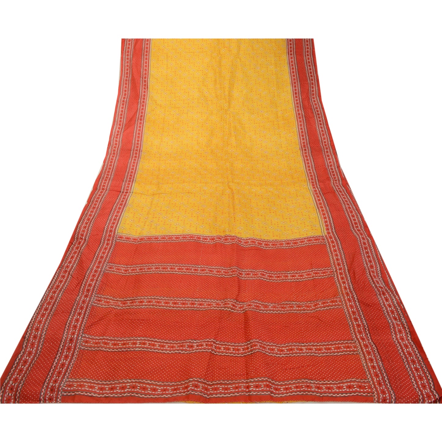 Санскритские винтажные сари желтого цвета из 100% чистого шелка с принтом, мягкая ткань для рукоделия, устойчивая ткань