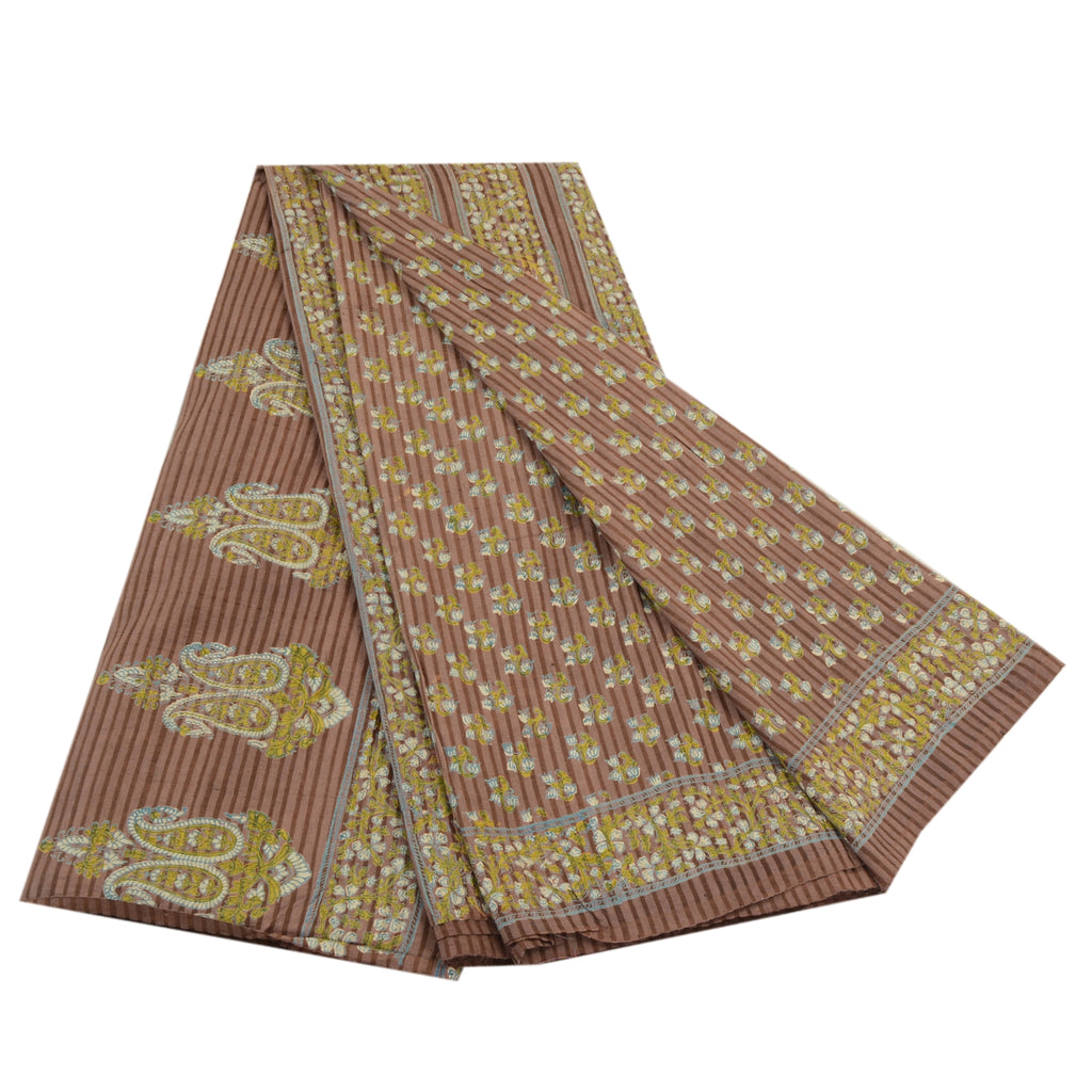 Sanskriti Vintage Sarees Mauve Hand Block Printed Pure Cotton Sari Craft Sustainable Fabric