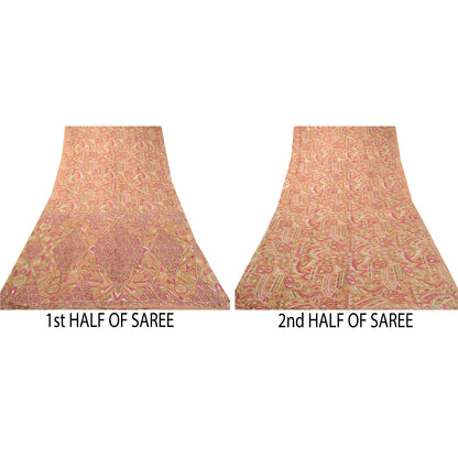 Санскритские винтажные сари из 100% чистого шелка с принтом в виде сари с цветочным рисунком, устойчивая ткань