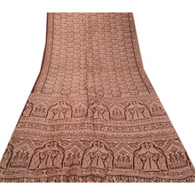 Load image into Gallery viewer, Sanskriti Vintage Sarees Dark Red Animal Pure Silk Printed Sari 5yd Craft Fabric
