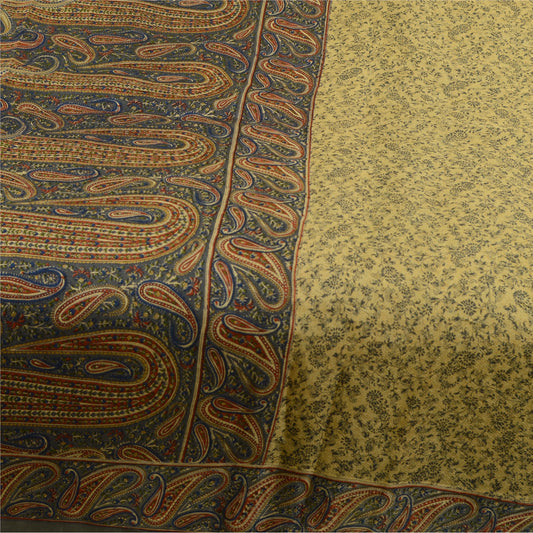 Sanskriti Vintage Sarees Green 100% Pure Silk Printed Sari Paisley Craft Sustainable Fabric
