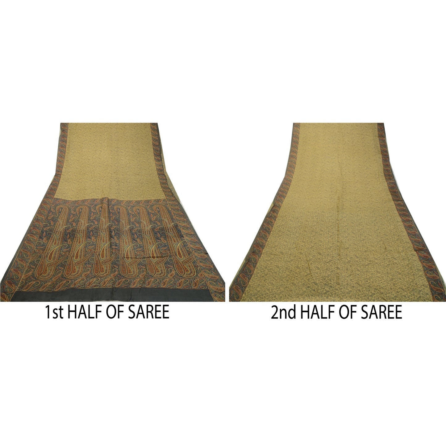 Sanskriti Vintage Sarees Green 100% Pure Silk Printed Sari Paisley Craft Sustainable Fabric