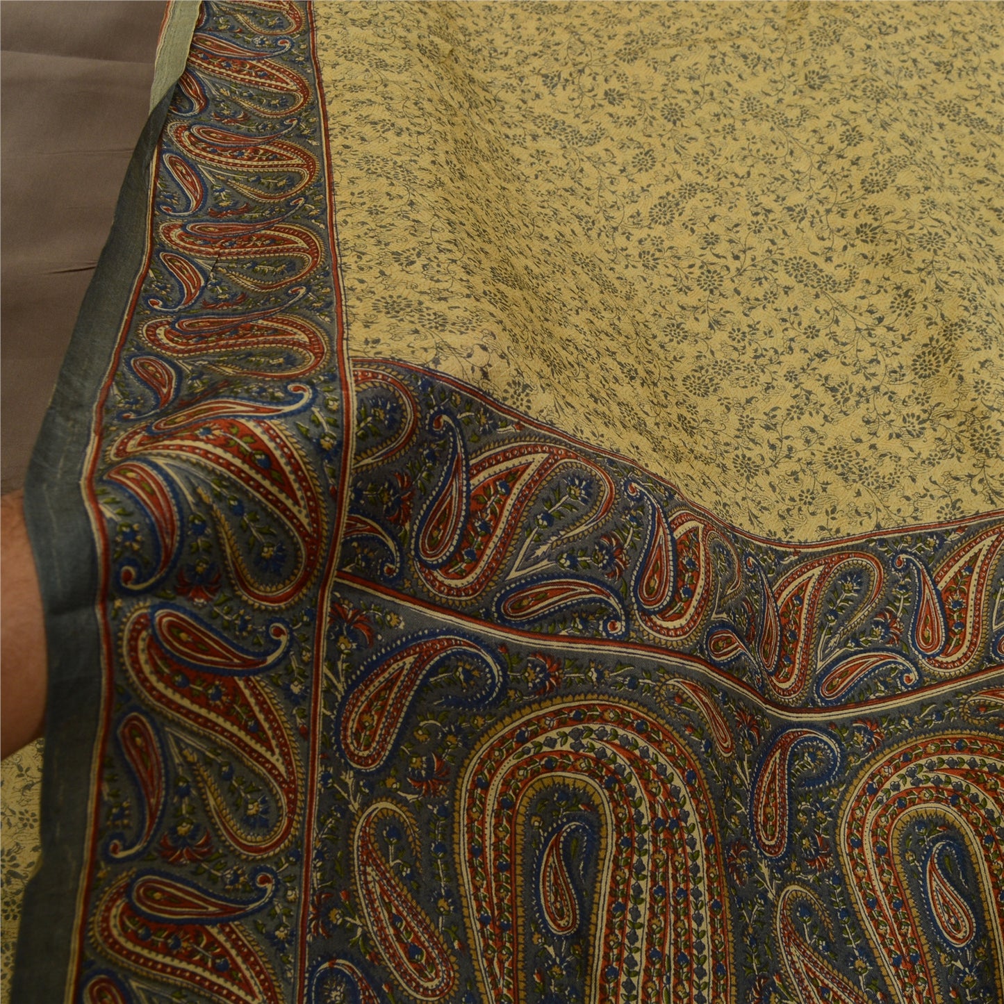 Sanskriti Vintage Sarees Green 100% Pure Silk Printed Sari Paisley Craft Sustainable Fabric