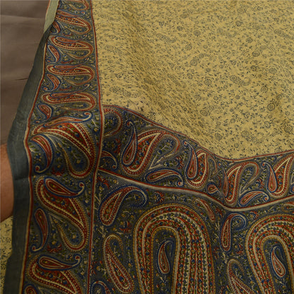 Sanskriti Vintage Sarees Green 100% Pure Silk Printed Sari Paisley Craft Sustainable Fabric