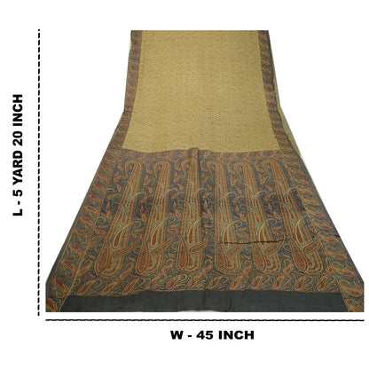 Sanskriti Vintage Sarees Green 100% Pure Silk Printed Sari Paisley Craft Sustainable Fabric