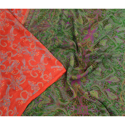 Sanskriti Vintage Sarees Red Pure Silk Print Sari Quilting Felting Craft Sustainable Fabric