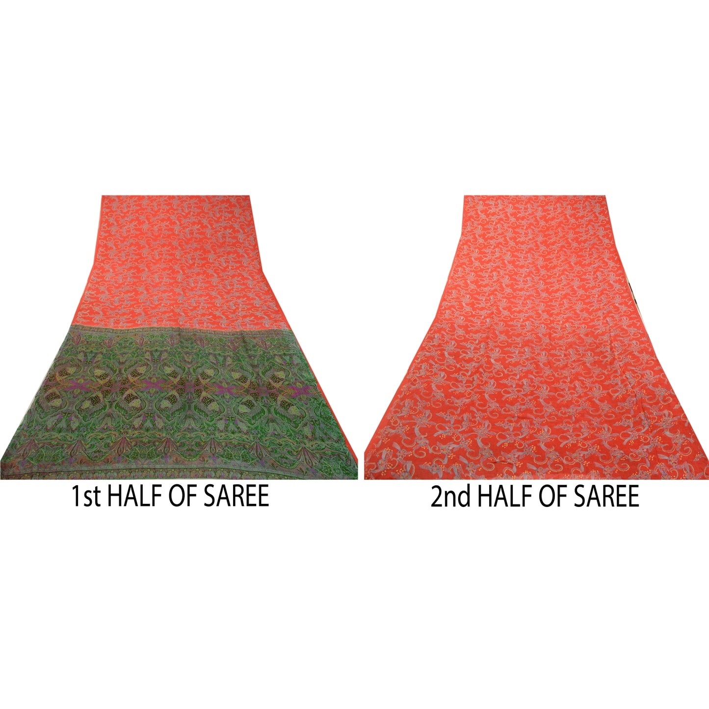 Sanskriti Vintage Sarees Red Pure Silk Print Sari Quilting Felting Craft Sustainable Fabric