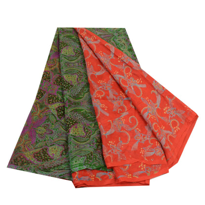 Sanskriti Vintage Sarees Red Pure Silk Print Sari Quilting Felting Craft Sustainable Fabric