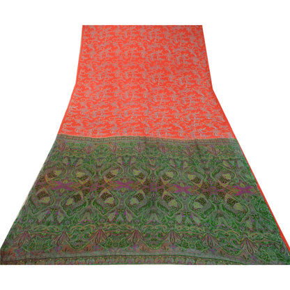 Sanskriti Vintage Sarees Red Pure Silk Print Sari Quilting Felting Craft Sustainable Fabric