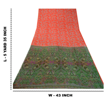 Sanskriti Vintage Sarees Red Pure Silk Print Sari Quilting Felting Craft Sustainable Fabric