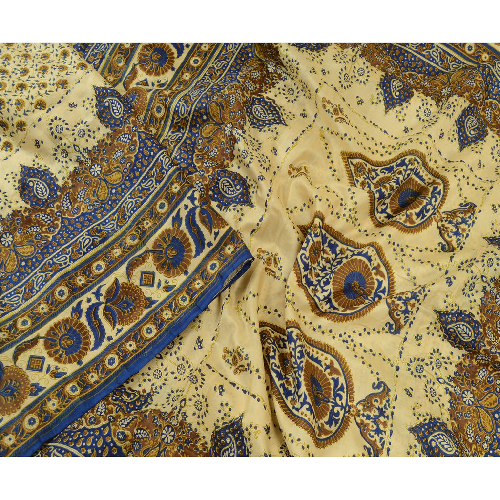 Sanskriti Vintage Sarees Quilting Felting Craft Sustainable Fabric Pure Silk Print 5YD Sari