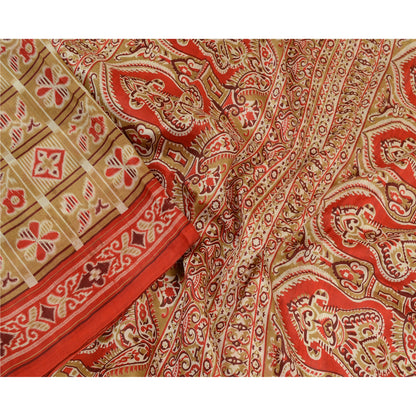 Sanskriti Vintage Sarees Green Indian Pure Silk Printed Sari 5yd Craft Sustainable Fabric