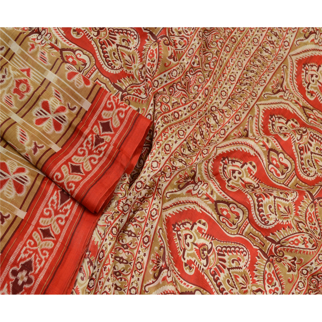 Sanskriti Vintage Sarees Green Indian Pure Silk Printed Sari 5yd Craft Fabric