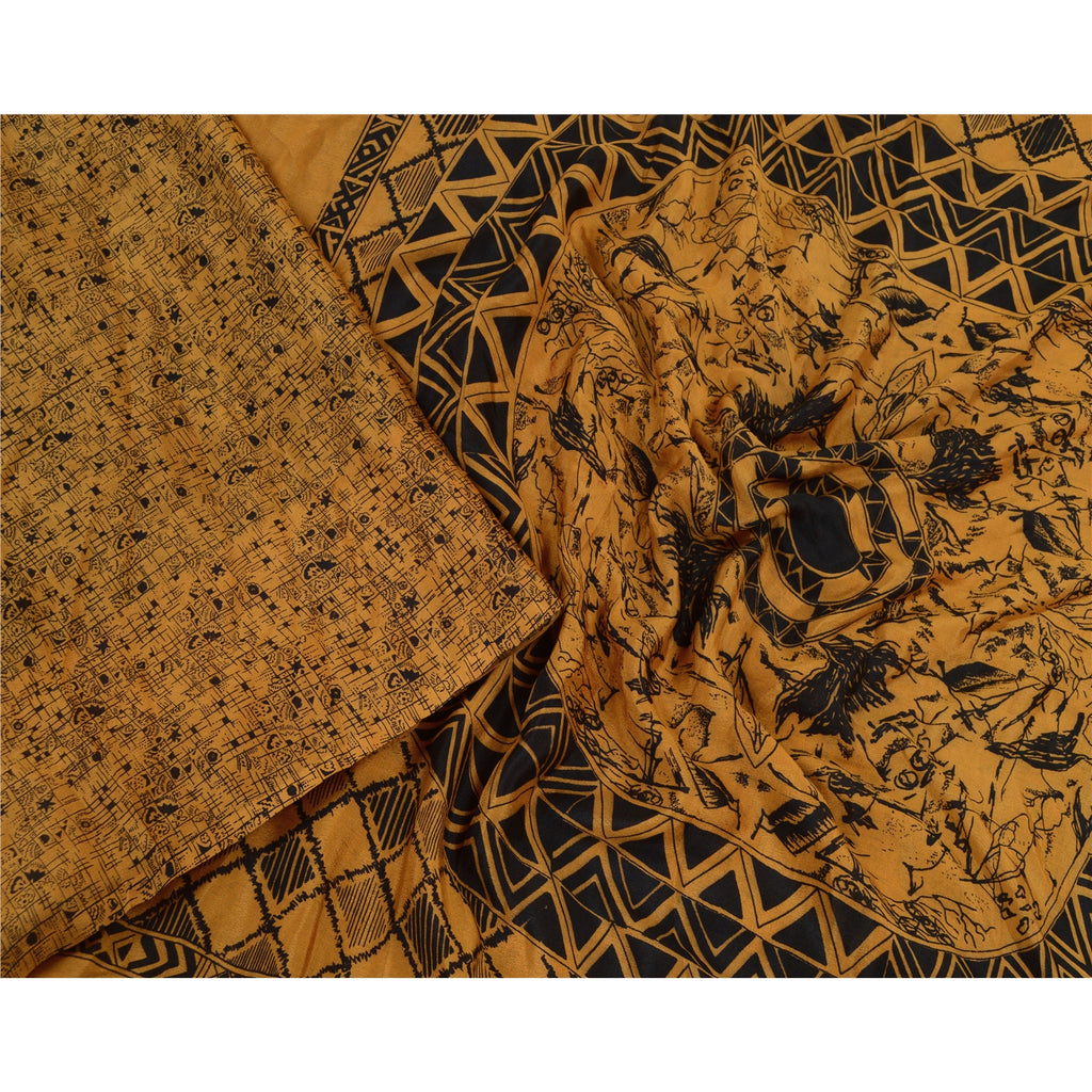 Sanskriti Vintage Sarees Indian Brown 100% Pure Silk Printed Sari Craft Sustainable Fabric