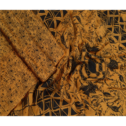 Sanskriti Vintage Sarees Indian Brown 100% Pure Silk Printed Sari Craft Sustainable Fabric